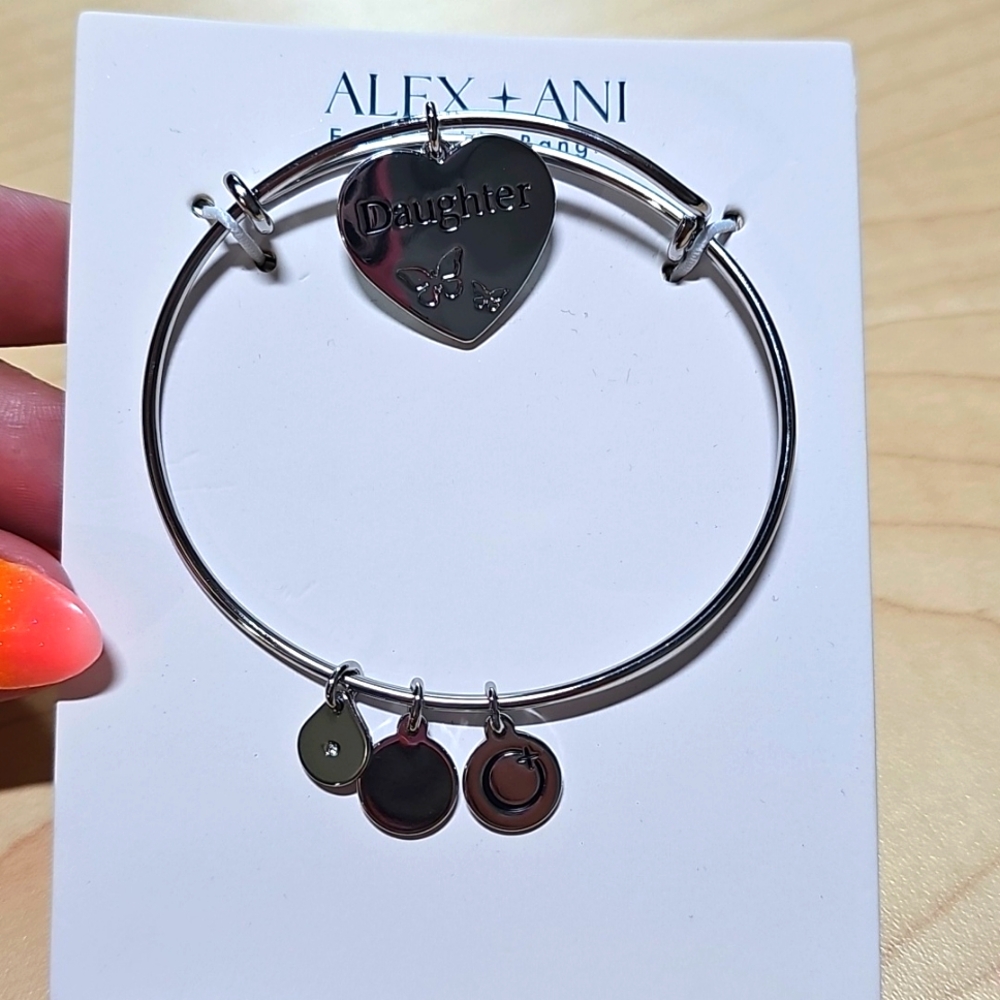 NEW Alex + Ani Expandable Bangle Bracelet Daughter Butterfly Heart Charm